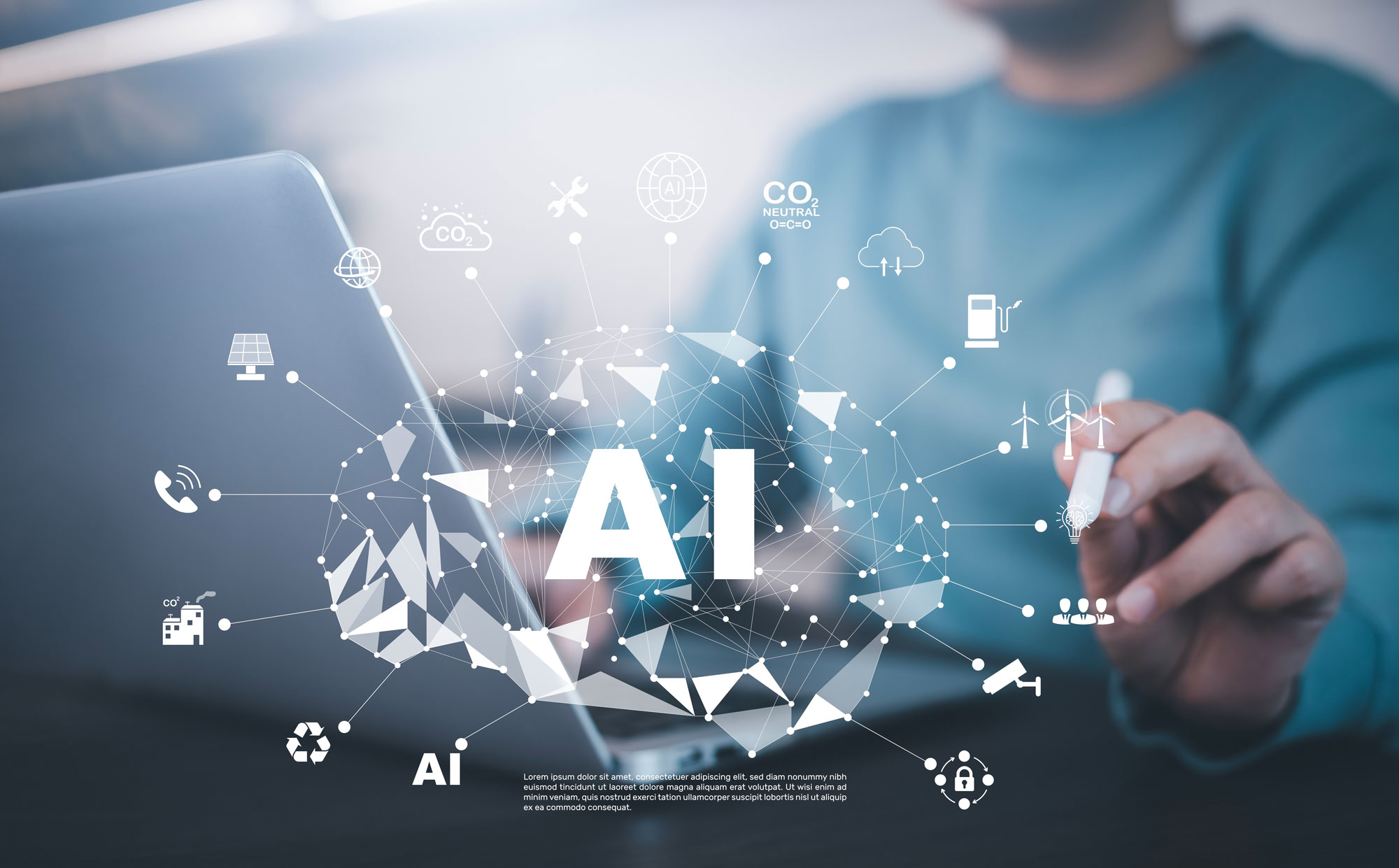 Eine Person arbeitet mit einer Auswahl von KI- und Machine-Learning-Tools am Laptop